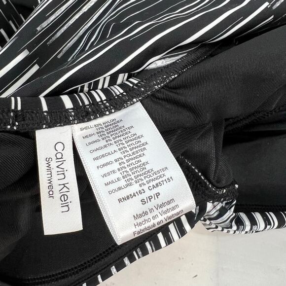 Calvin Klein Twist Front Tankini Top Black White Striped Size S Slimming New - Picture 7 of 7